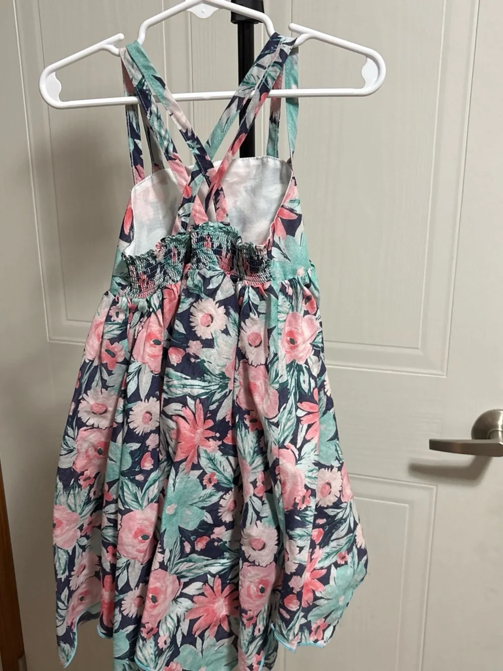Cynthia Rowley Girls Floral Cross-Back Dress in Pink & Teal